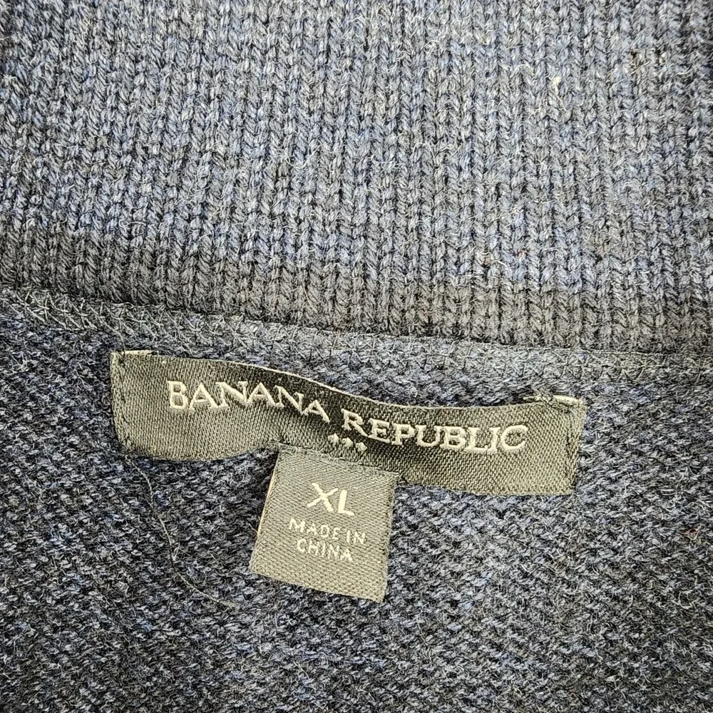 Banana Republic Navy Black Full Zip Button Mock Neck Sweater‎ Jacket Size XL